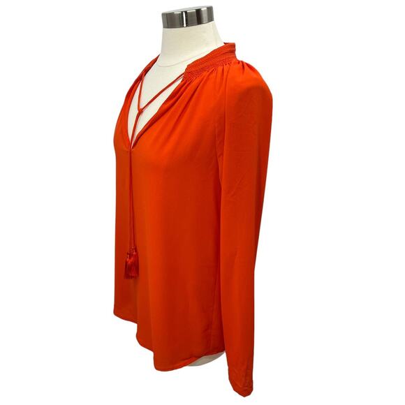 MICHAEL KORS Long Sleeve V-Neck Orange Tassel Top - Picture 8 of 10